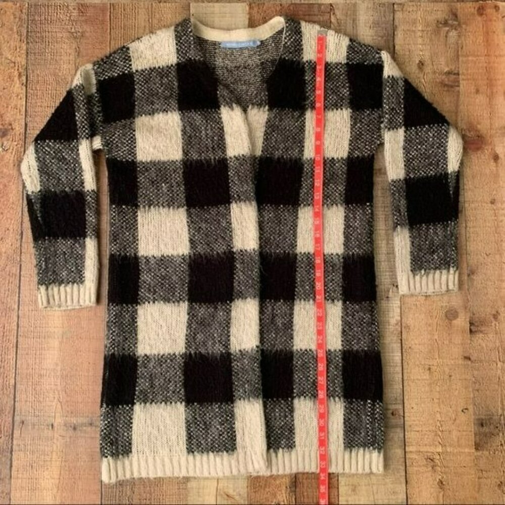 Michelle Nicole black white gray Buffalo plaid checkered long knit cardigan - M - Picture 4 of 6